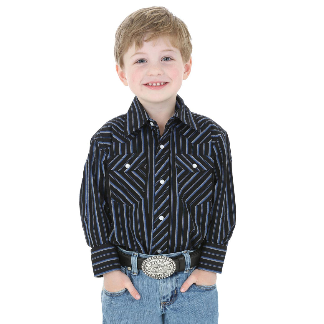 Wrangler Boy's Western Stripe Pearl Snap Shirt