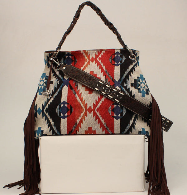 ANGEL RANCH CONCEALED CARRY HOBO BAG FRINGE AZTEC MULTICOLORED