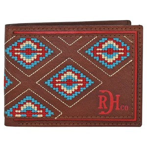 Red Dirt Hat Co. GENUINE LEATHER BIFOLD W/AZTEC NEEDLEPOINT