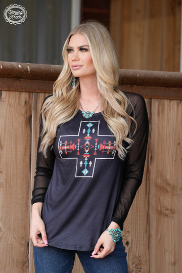 Sterling Kreek Sagebrush Haven Cross Long Sleeve Top