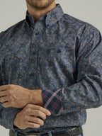 Wrangler Men's George Strait Long Sleeve Button Down Western Shirt (Navy Paisley)